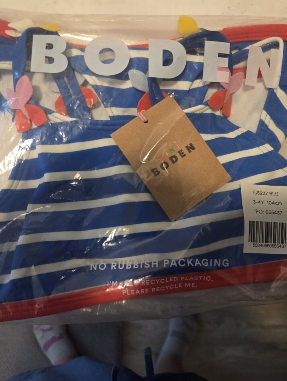 Boden Blue and White Striped Toddler Bikini with Butterfly Accent Straps